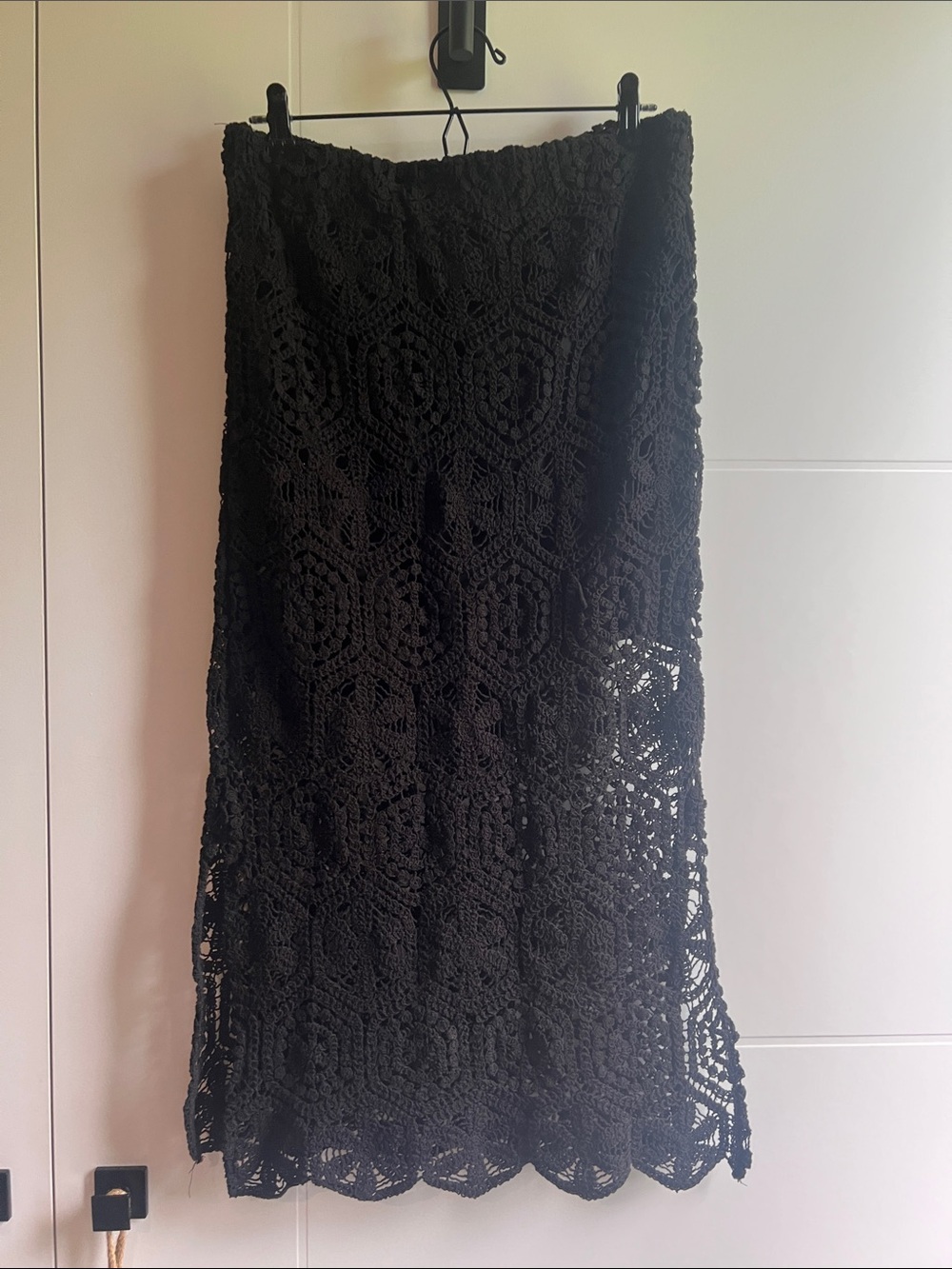 Ultra Pink Black Crochet Midi Skirt